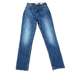 EVERLANE The Curvy Cheeky Jean Classic Blue Denim Raw Hem Women's Size 23 NWT